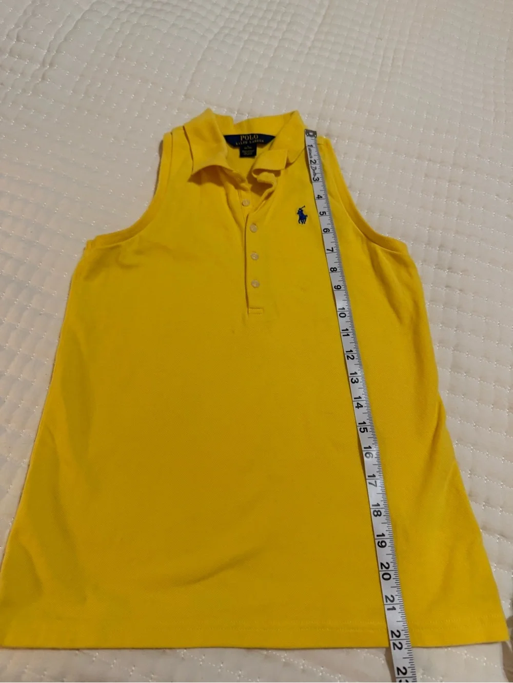 Ralph Lauren Girls' Bright Yellow Sleeveless Polo with Navy Pony